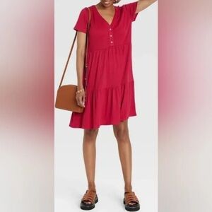 Knox Rose Red Tiered Mini Dress | Size Small | Button Front Casual Style